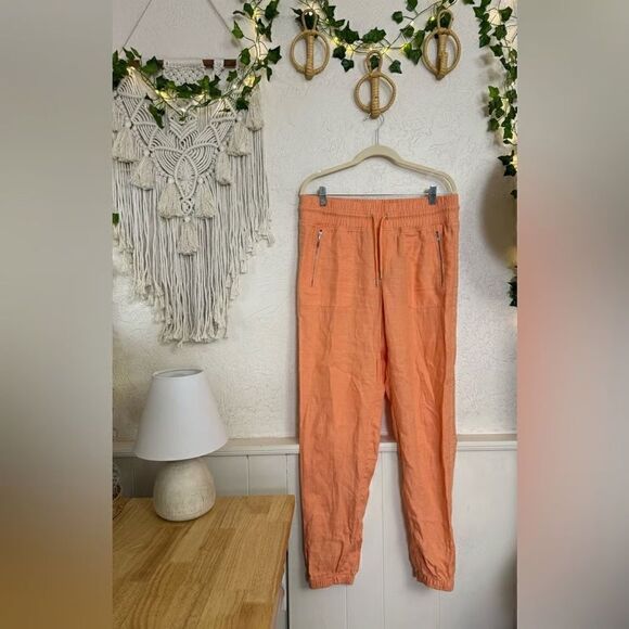 Athleta Cabo Orange Linen Joggers size 10 - Picture 2 of 4